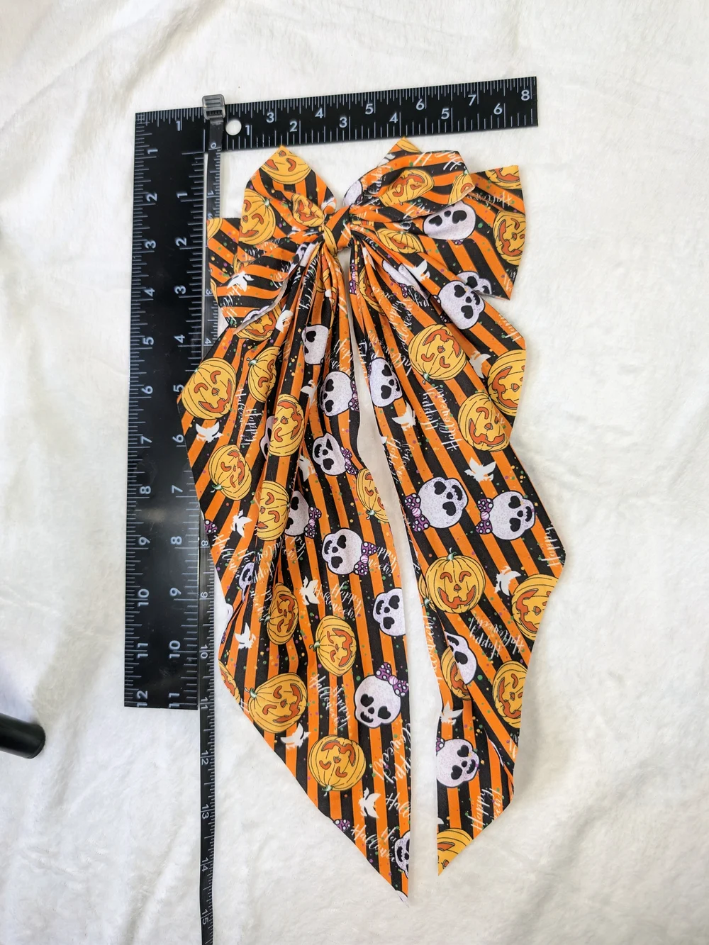 Halloween Pumpkin & Skull Long Tailed Hairbow
